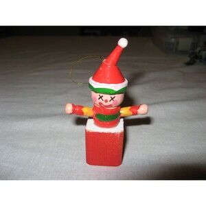 Wooden Vintage Jack In The Box JIB Scary Evil Clown  Christmas Ornament